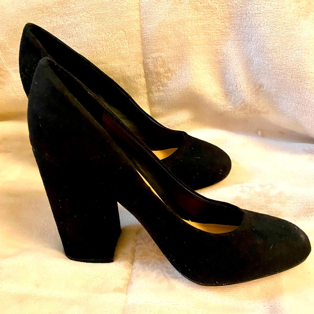 “Call It Spring” black suede, block heel platform pumps.  Womens Size 5